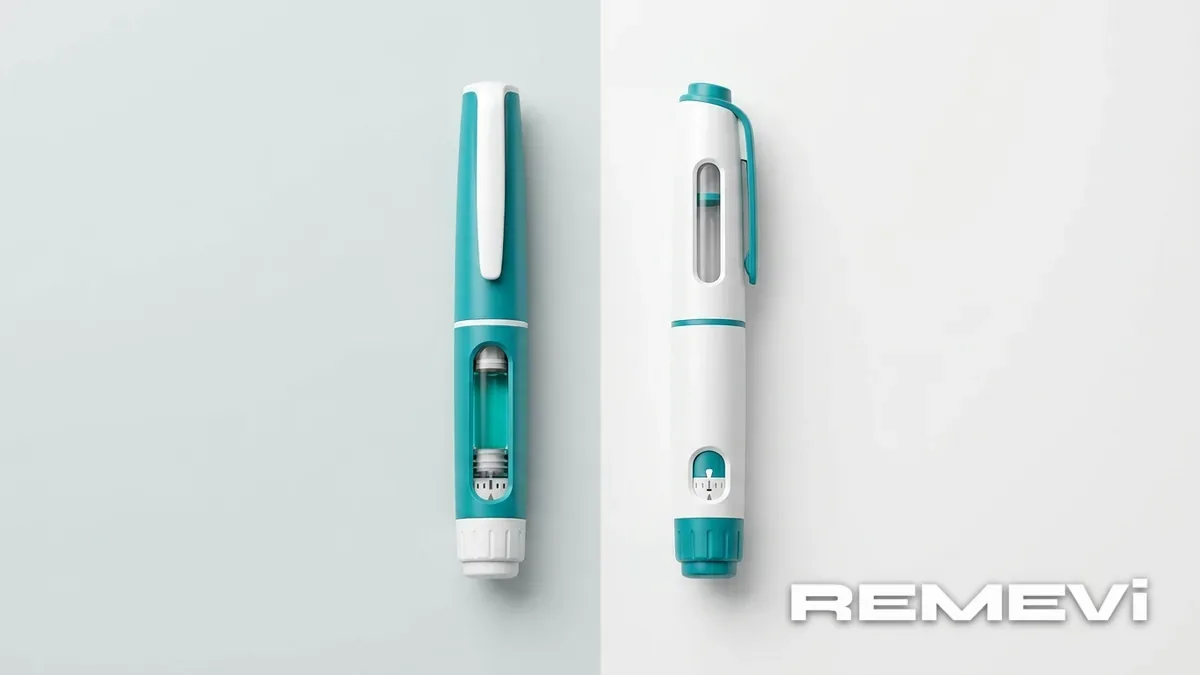 Educational comparison of a daily GLP-1 injection pen and a weekly GLP-1 injection pen