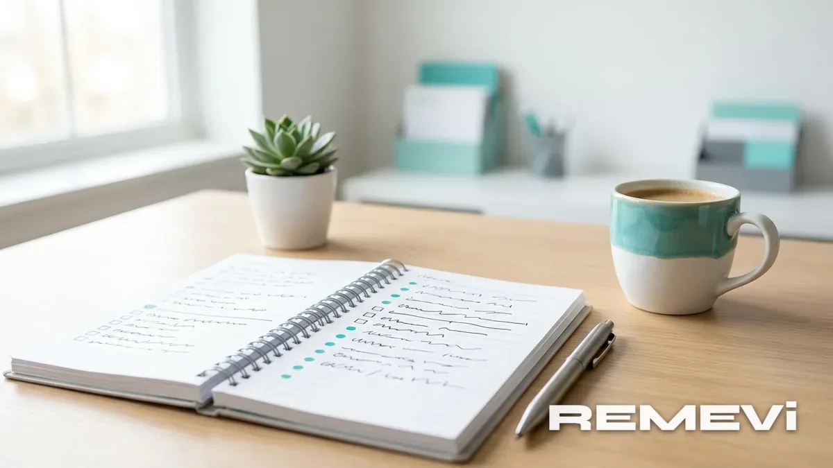 An open journal and coffee for tracking the first month on semaglutide